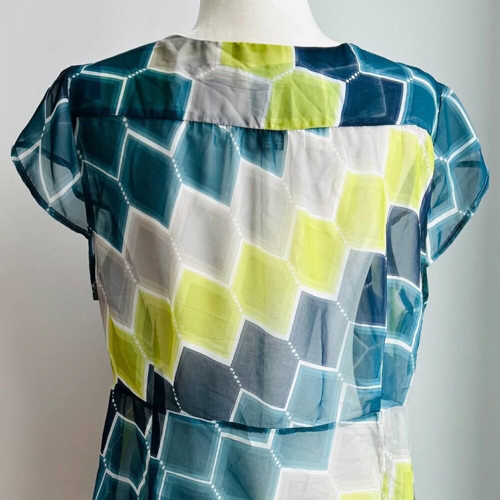 Banana Republic Teal Green & Gray Sheer Wrap Blouse with Flutter Sleeves – US XL - Picture 6 of 12